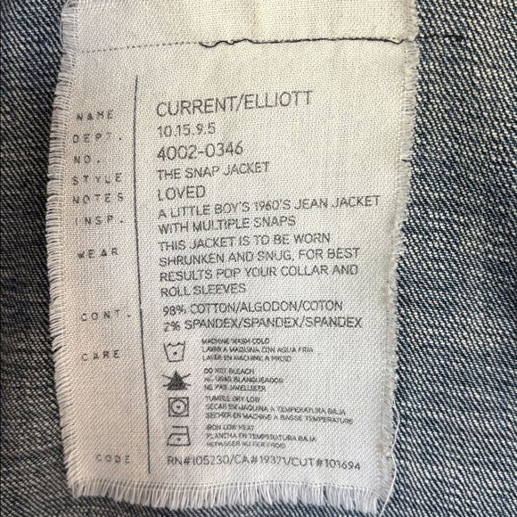 Current Elliott The Snap Jacket jean jacket cropped perfectly worn snap closure - Picture 8 of 16